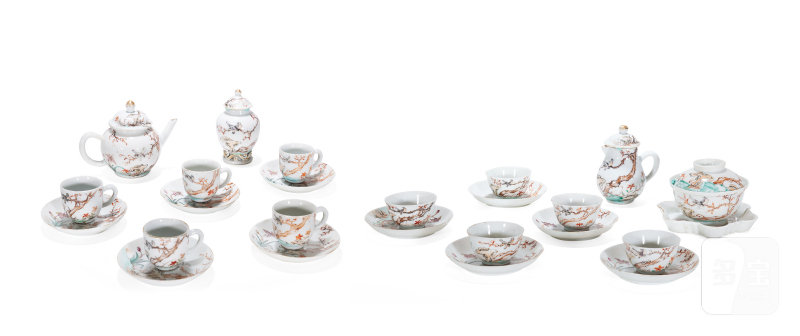 清乾隆 粉彩花鸟纹茶具一套25件